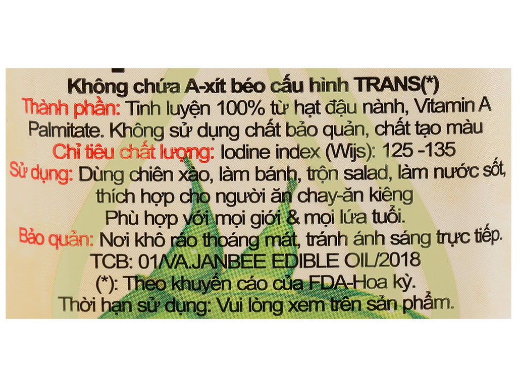 Dầu đậu nành tinh luyện Janbee chai 1 lít - Hình ảnh 5