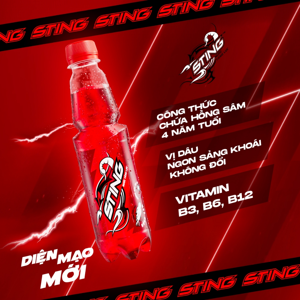 Thùng 24 Chai Nước Tăng Lực Sting Dâu (330ml/chai) - Hình ảnh 4