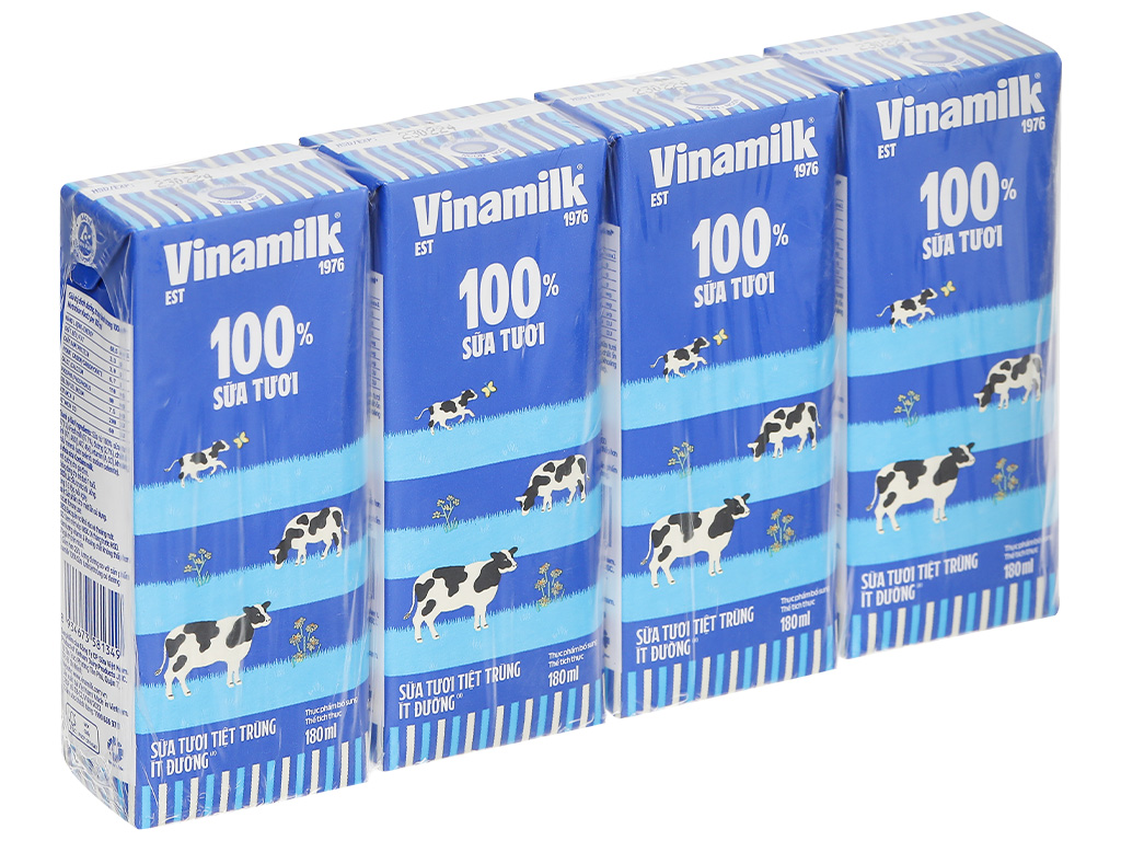 Thùng 48 hộp sữa tươi tiệt trùng ít đường Vinamilk 100% Sữa tươi 180ml - Hình ảnh 4