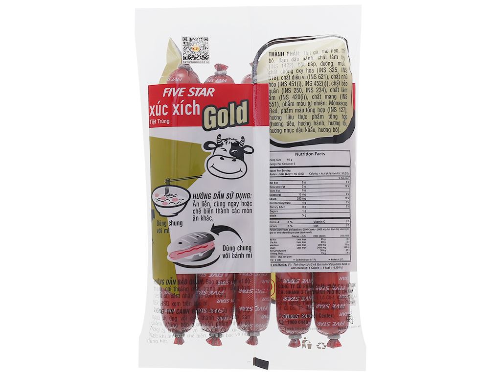 Xúc xích tiệt trùng five star Gold C.P gói 200g (5 cây x 40g) - Hình ảnh 4