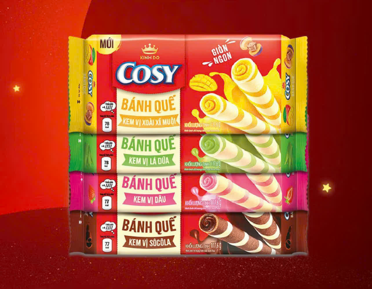 Bánh ống quế Cosy đủ vị ( thùng 24 gói ) - Chợ Sỉ